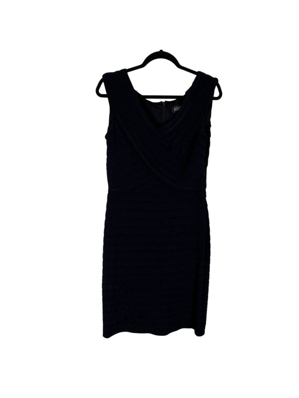 Adrianna Papell Women SZ 14 Navy Blue Layered V-Neckline Sleeveless Sheath Dress